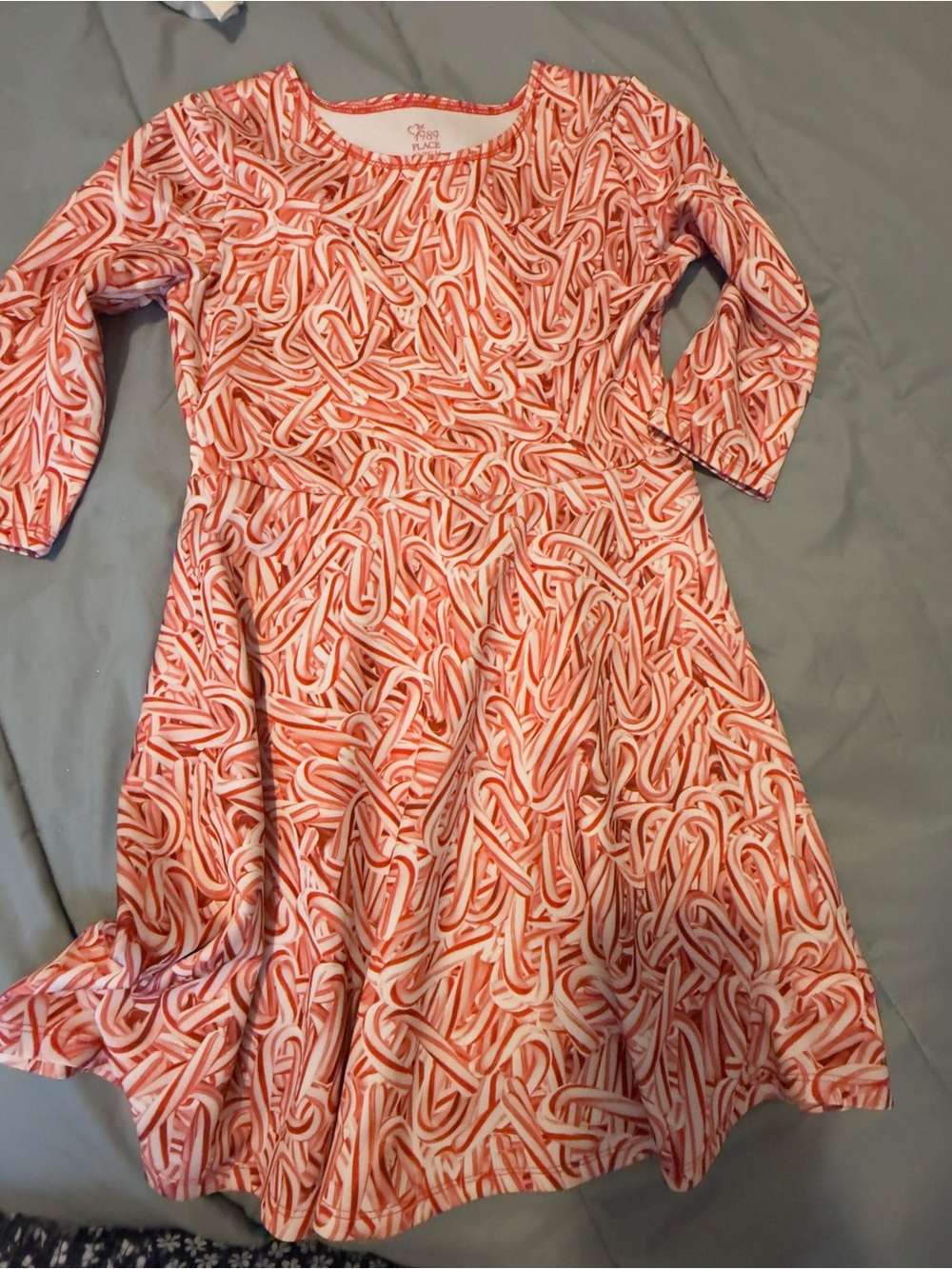 1989 Place Pink & White Candy Cane Print Girls Dress